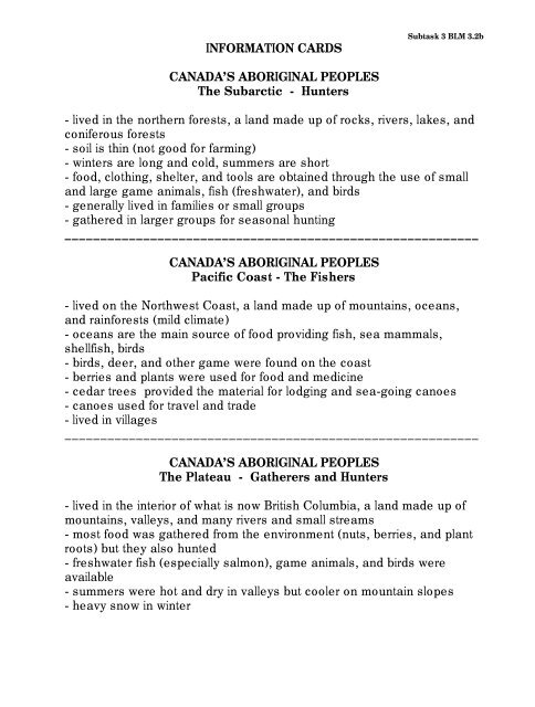 INFORMATION CARDS CANADA'S ABORIGINAL PEOPLES The ...