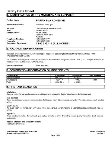 parfix pva adhesive - MSDS