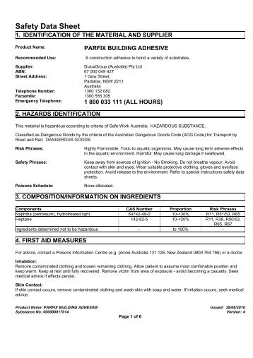 Parfix Building Adhesive - MSDS