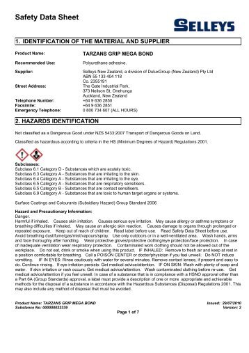 tarzans grip mega bond - MSDS