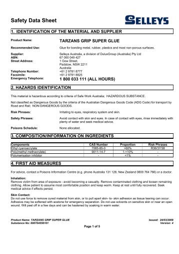 tarzans grip super glue - MSDS