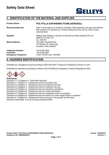 polyfilla expanding foam (aerosol) - MSDS