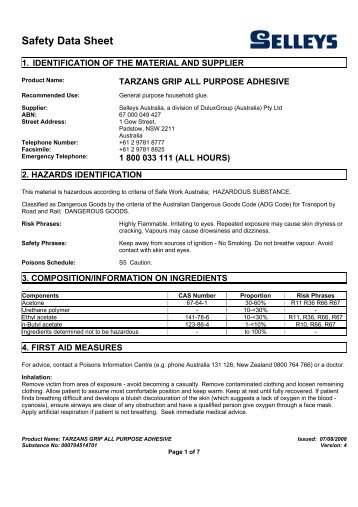 tarzans grip all purpose adhesive - MSDS