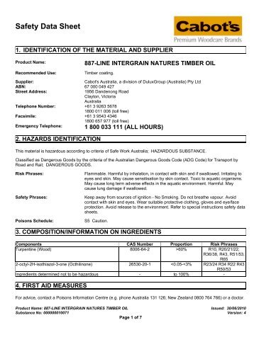 intergrain natures timber oil - MSDS