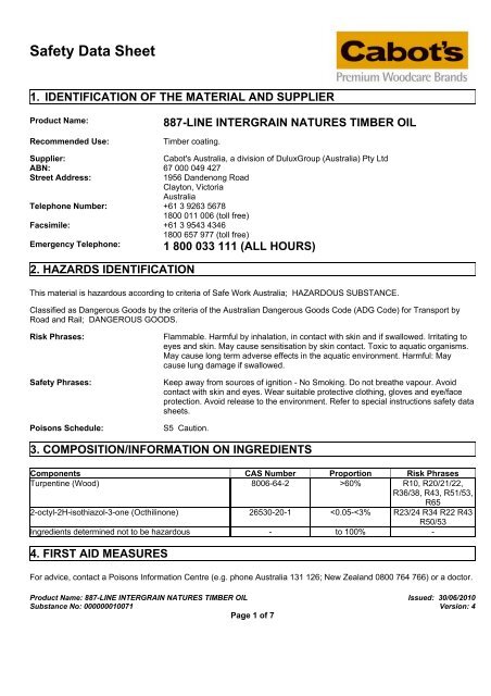 intergrain natures timber oil - MSDS