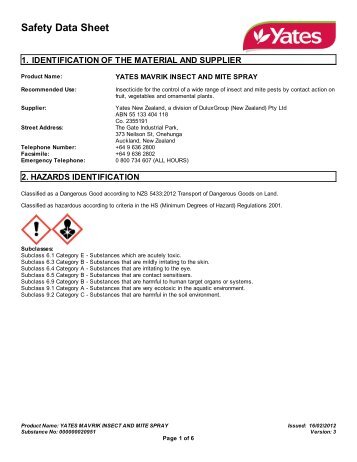 yates mavrik insect and mite spray - MSDS