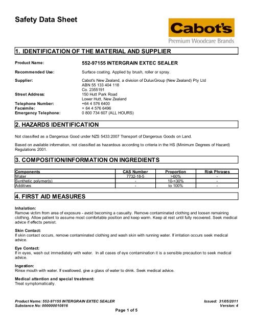 intergrain extec sealer - MSDS