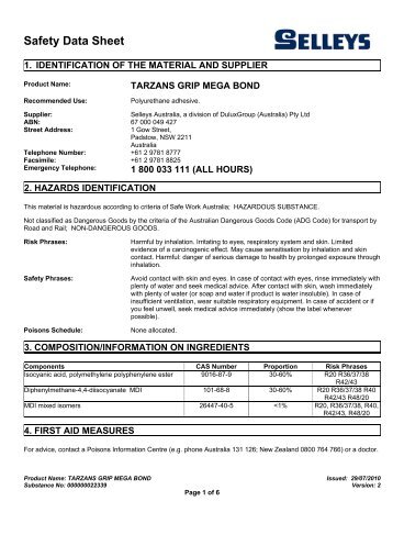 tarzans grip mega bond - MSDS