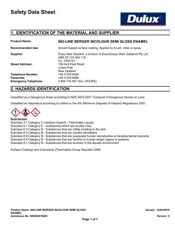 berger incolour semi gloss enamel (862-line) - MSDS