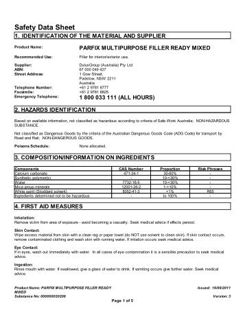 parfix multipurpose filler ready mixed - MSDS