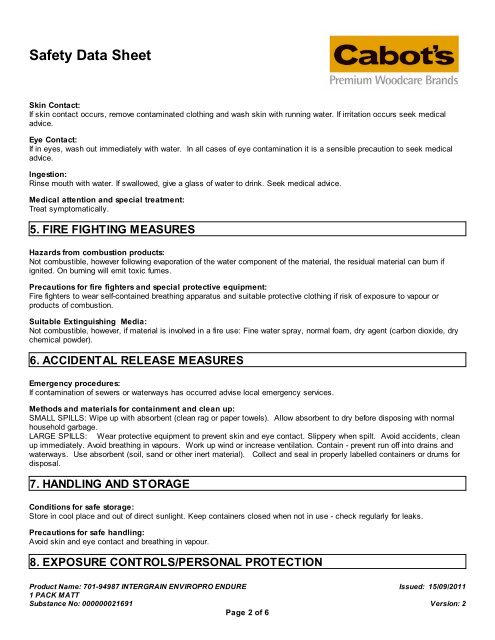 intergrain enviropro endure 1 pack matt - MSDS