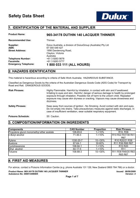 duthin 140 lacquer thinner  MSDS 