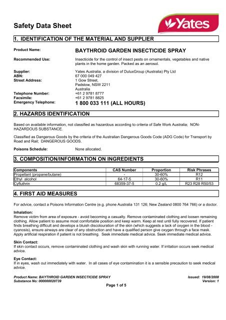 baythroid garden insecticide spray - MSDS