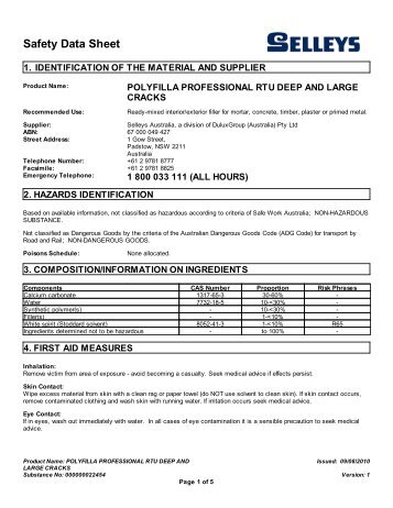 polyfilla professional rtu deep and large cracks - MSDS