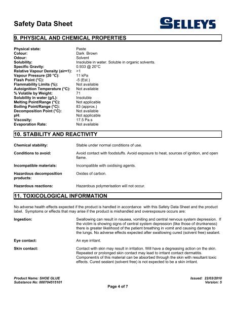 SHOE GLUE - MSDS