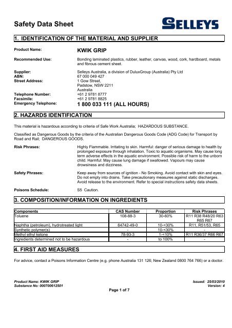 Kwik Grip - MSDS