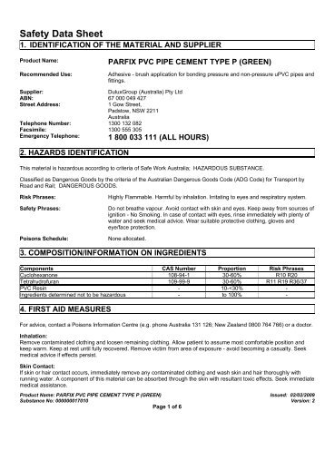 parfix pvc pipe cement type p (green) - MSDS