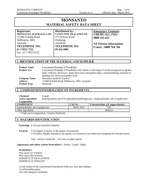 Concentrate Roundup ® Weedkiller - MSDS