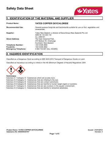 yates copper oxychloride - MSDS