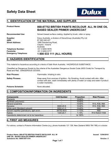 british paints incolour all in one oil based sealer primer ... - MSDS