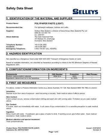 polypaper paste - MSDS