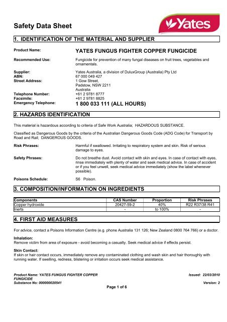 Yates Fungus Fighter Copper Fungicide Msds
