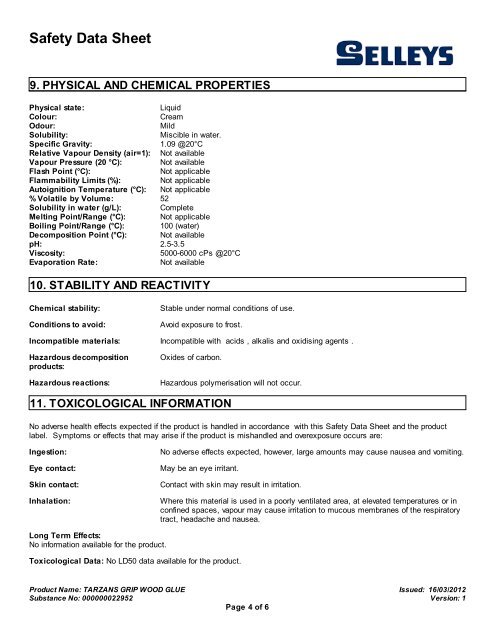 tarzans grip wood glue - MSDS