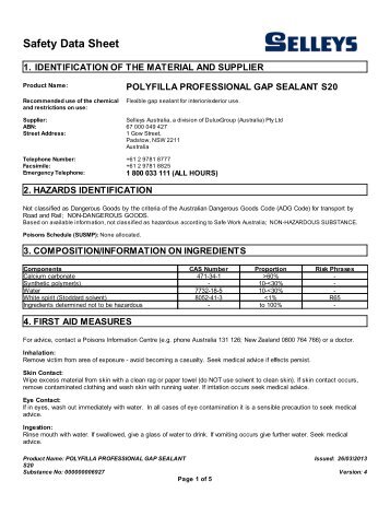 polyfilla professional gap sealant s20 - MSDS