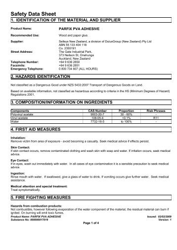 parfix pva adhesive - MSDS