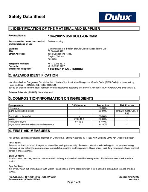 950 ROLL-ON 3MM - MSDS