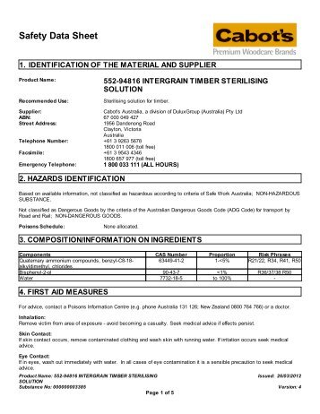 intergrain timber sterilising solution - MSDS