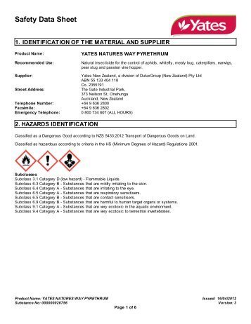 yates natures way pyrethrum - MSDS