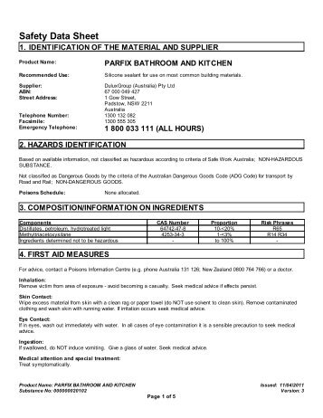 Parfix Bathroom & Kitchen - MSDS