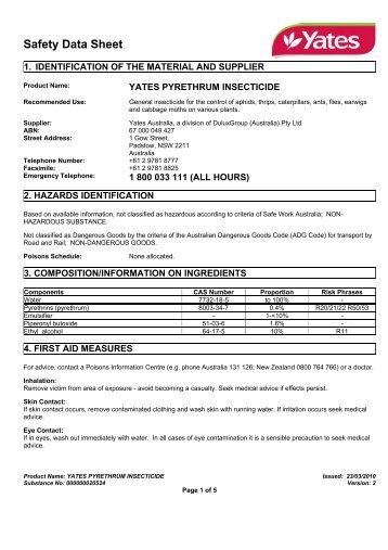 yates pyrethrum insecticide - MSDS