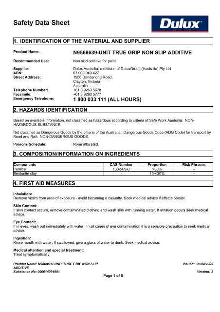 true grip non slip additive - MSDS