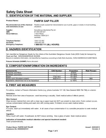 parfix gap filler - MSDS