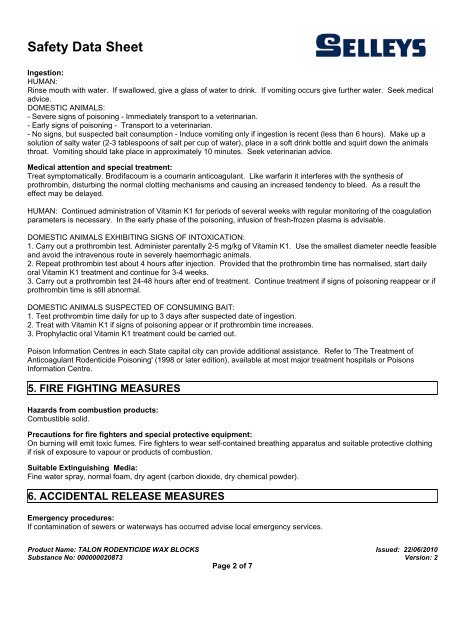talon rodenticide wax blocks - MSDS