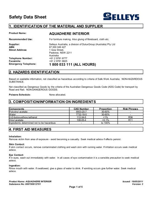 Aquadhere Interior - MSDS