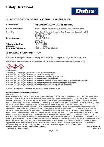 incolour gloss enamel (848-line) - MSDS