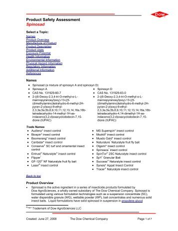 Product Safety Assessment Spinosad - The Dow Chemical Company