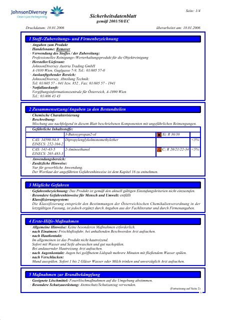 Sicherheitsdatenblatt - Diversey