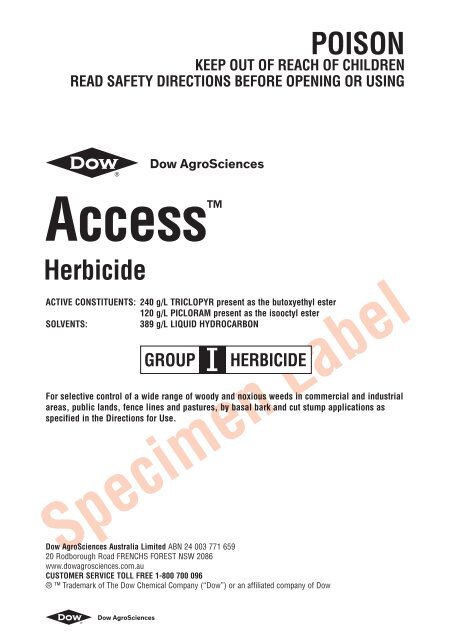 Access Herbicide label - The Dow Chemical Company