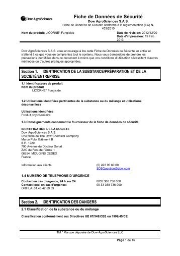 Fiche de Données de Sécurité - The Dow Chemical Company