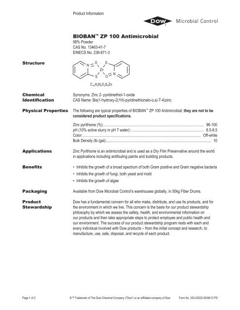 BIOBAN™ ZP 100 Antimicrobial - The Dow Chemical Company