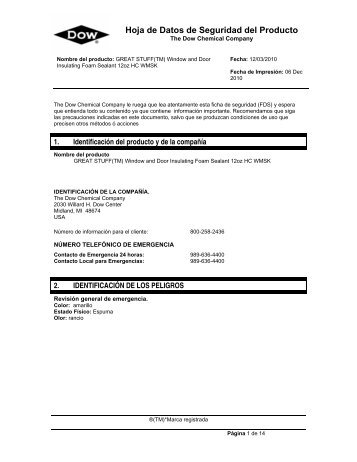 Hoja de Datos de Seguridad del Producto - The Dow Chemical ...