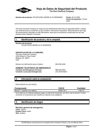 Hoja de Datos de Seguridad del Producto - The Dow Chemical ...