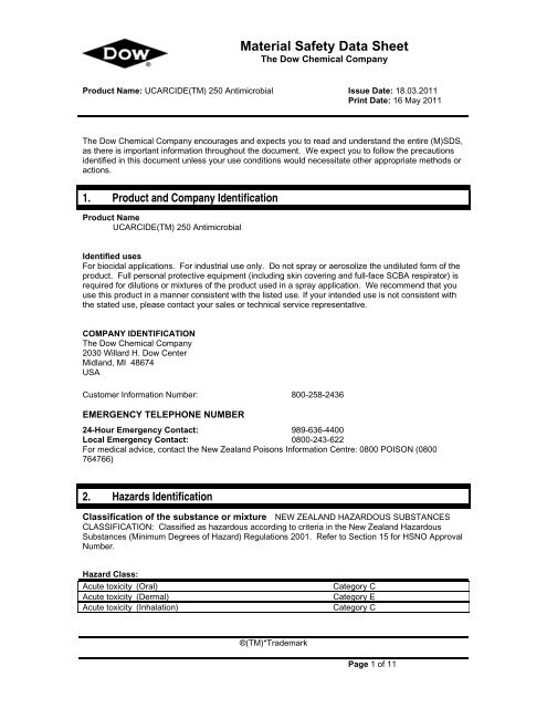 Material Safety Data Sheet - The Dow Chemical Company