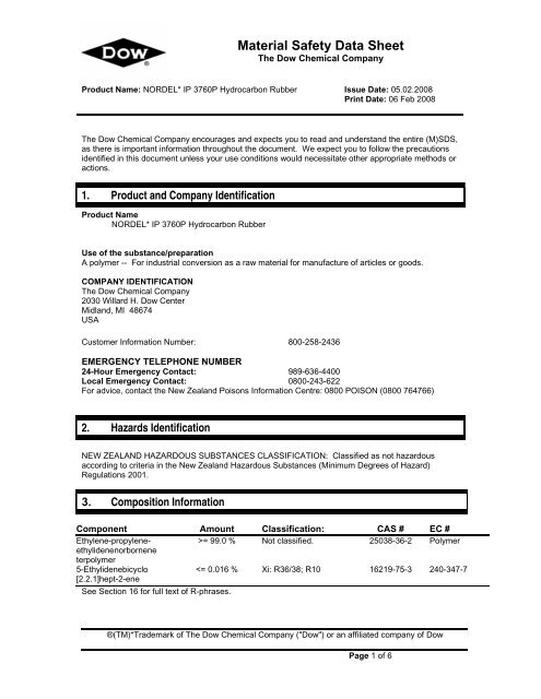 Material Safety Data Sheet - The Dow Chemical Company