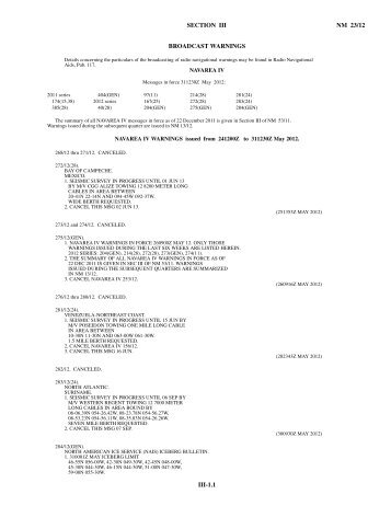 iii-1.1 section iii nm 23/12 broadcast warnings - Maritime Safety ...