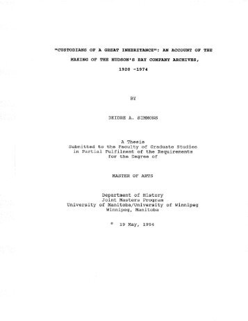 Submitted to the Faculty of Graduate Studies in Partial Fulfilment of ...